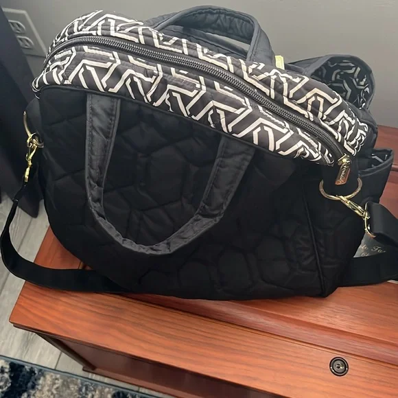 Tennis Bag- Cinda b Black and white Quilted Tennis Bag with - Picture 3 of 5